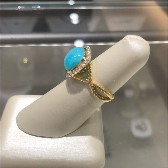 BN• Sloane Street 18kt YG Amazonite & Diamond Ring - Picture 4 of 7